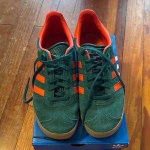 Adidas Forest Green with Bright Orange Stripes Sneakers